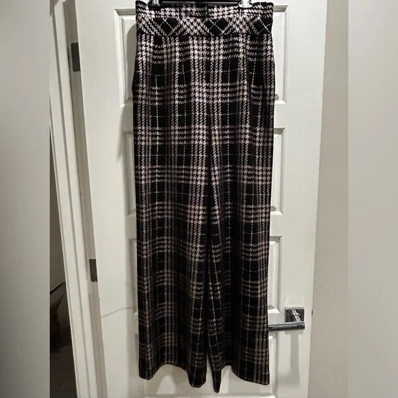 NY&CO Palazzo Pant Black Plaid Metallic 7th Avenue - Picture 3 of 15